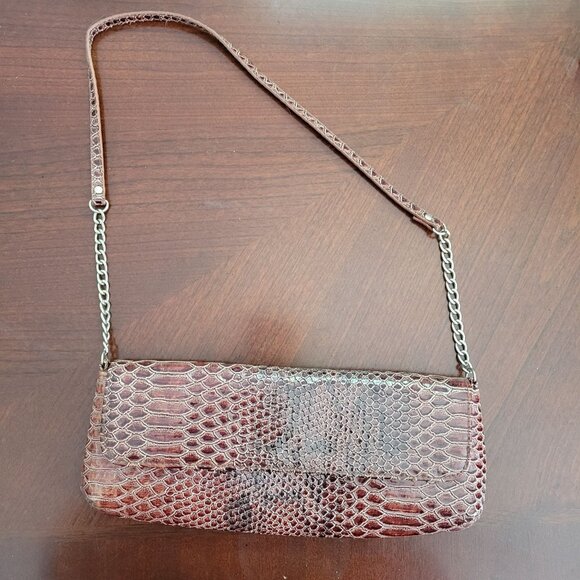 Bonita Bags New York Faux Snakeskin Chain Strap Shoulder/Crossbody Bag Brown - Picture 1 of 6
